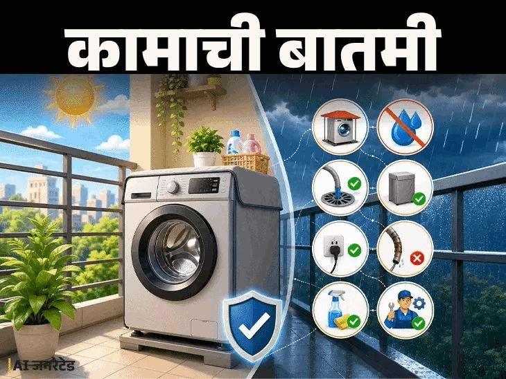 वॉशिंग मशीन बाल्कनीमध्ये ठेवणे योग्य आहे का?:जाणून घ्या देखभाल टिप्स, 12 खबरदारी, किती दिवसांनी सर्व्हिसिंग करणे आवश्यक
