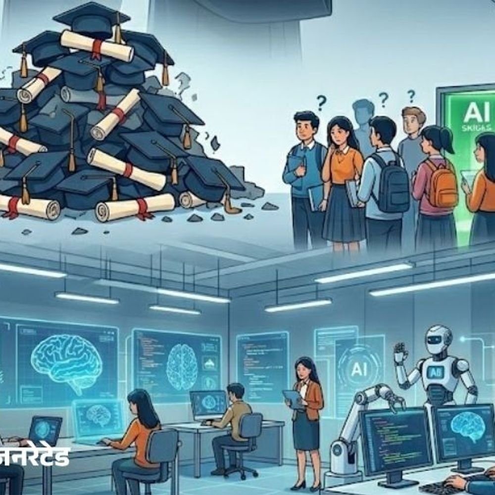 रिपोर्ट- 2030 पर्यंत AI मुळे 22% नोकऱ्यांना फटका:40% कंपन्यांत पदवी+AI वाल्यांना प्राधान्य; चीनमध्ये 12000 पदव्या रद्द, AI कोर्स सुरू