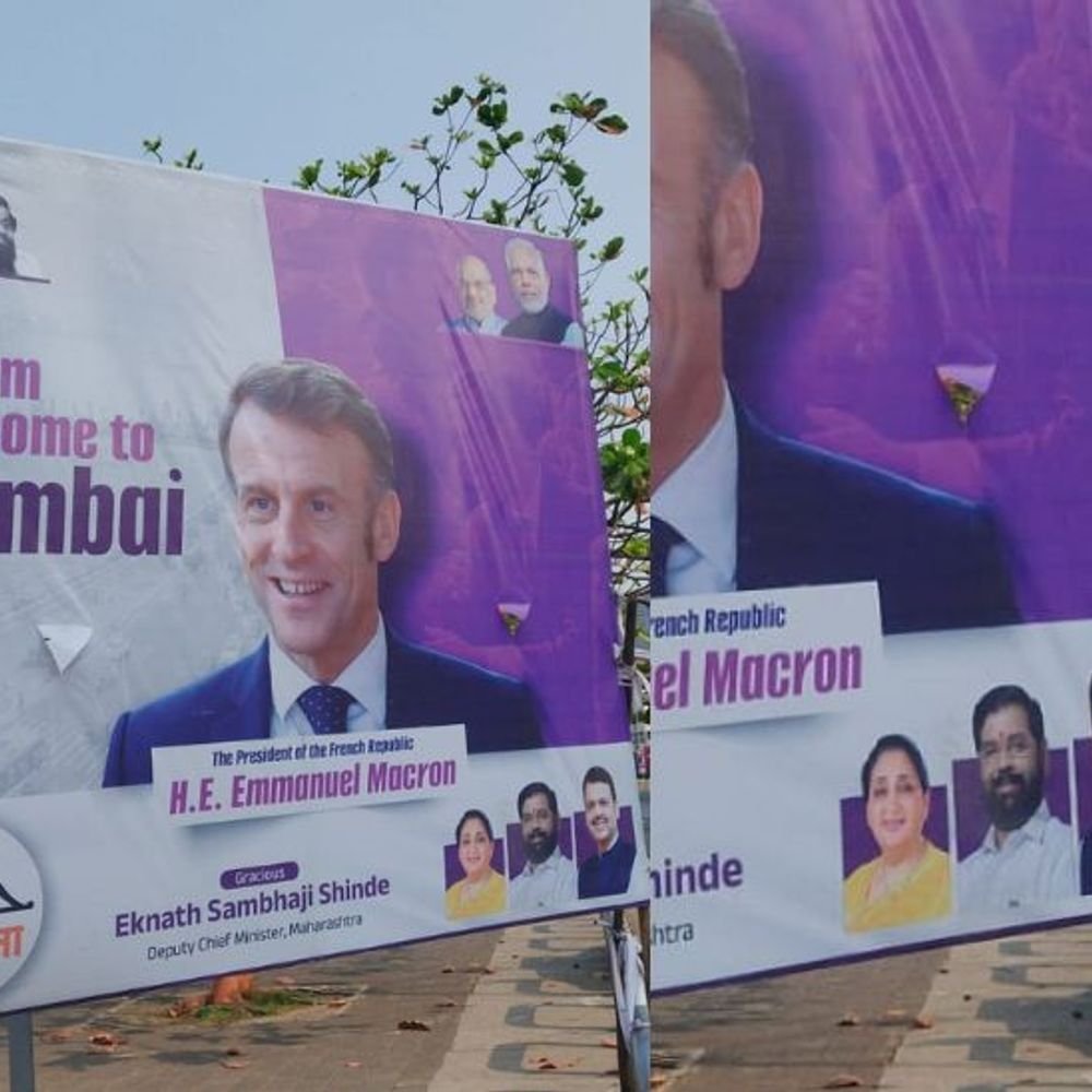 इमॅन्युएल मॅक्रॉन यांच्या स्वागतासाठी मुंबईत बॅनरबाजी:सुनेत्रा पवारांचा फोटो लहान का? सुषमा अंधारेंनी वेधले उपमुख्यमंत्र्यांच्या फोटोवर लक्ष